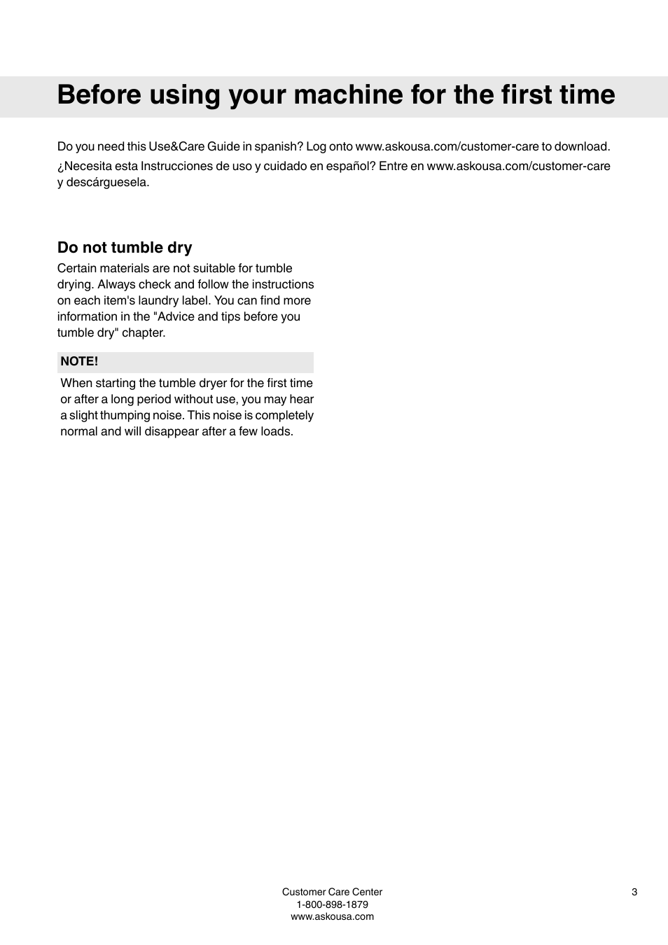 Before using your machine for the first time, Do not tumble dry | Summit TDC111V User  Manual User Manual | Page 3 / 32