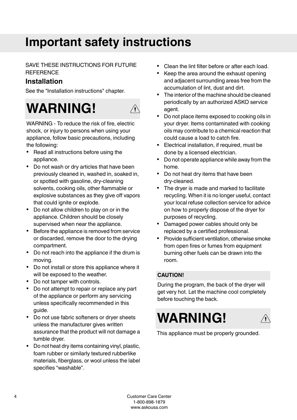 Important safety instructions, Installation, Warning | Summit TDC111V User  Manual User Manual | Page 4 / 32