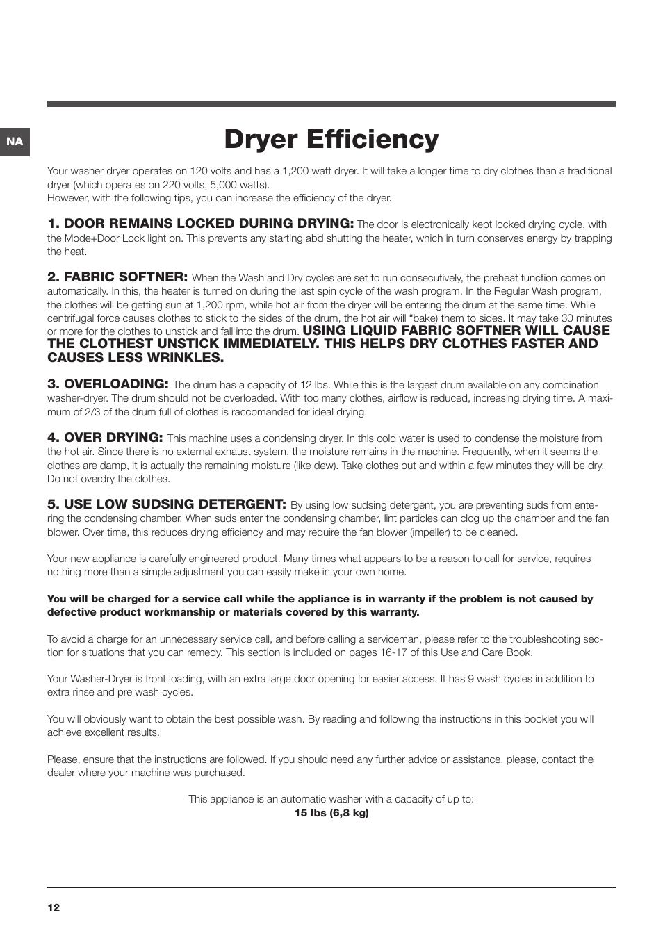 Dryer efficiency | Summit ARWDF129SNA User Manual | Page 12 / 56