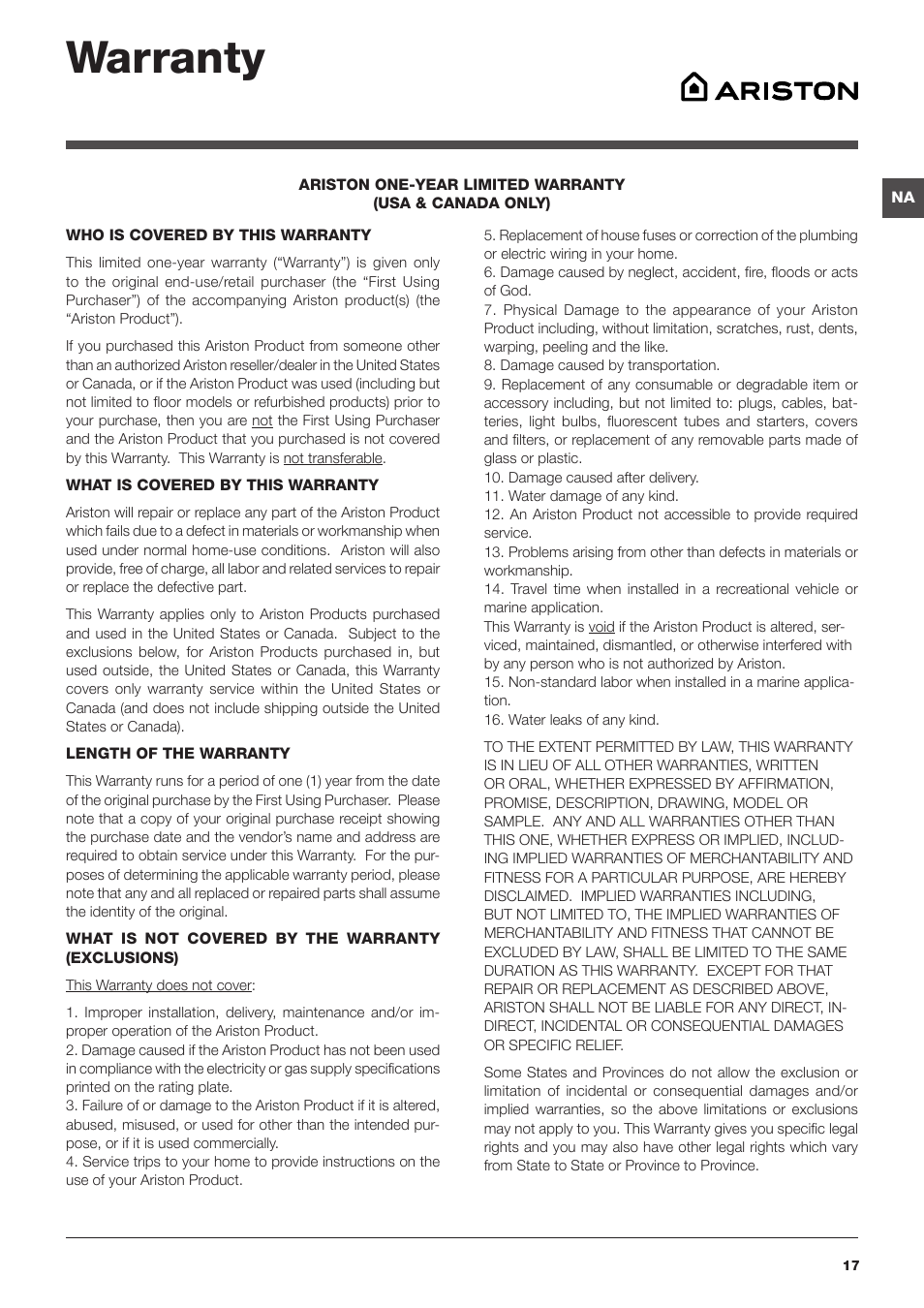 Warranty | Summit ARWDF129SNA User Manual | Page 17 / 56