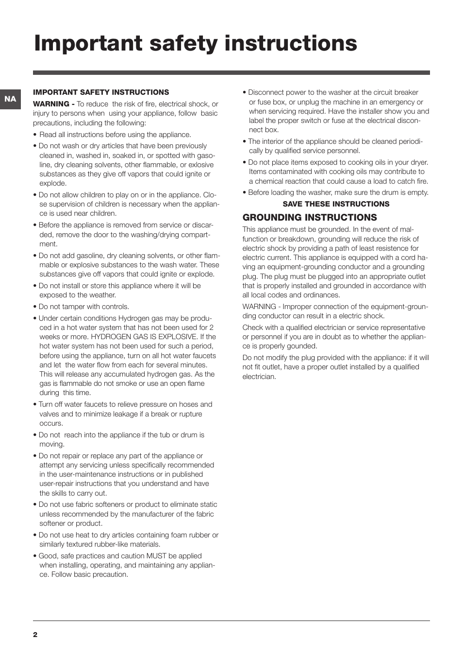 Important safety instructions | Summit ARWDF129SNA User Manual | Page 2 / 56