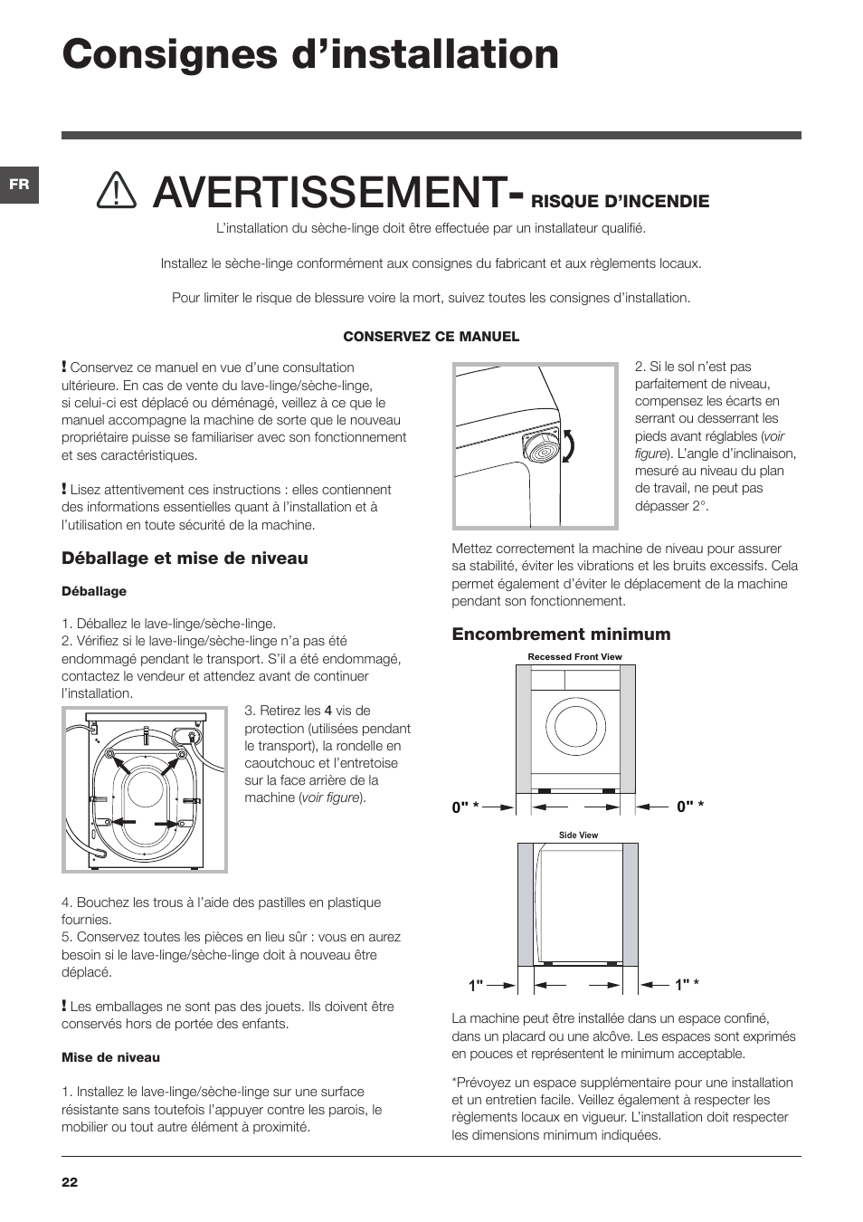 Avertissement, Consignes d’installation | Summit ARWDF129SNA User Manual | Page 22 / 56