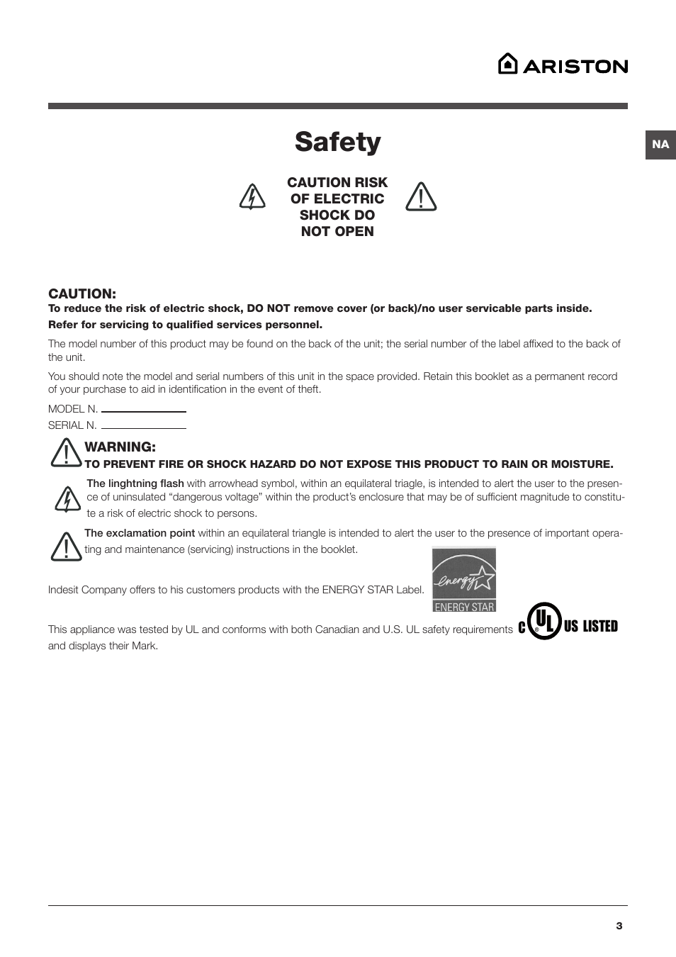 Safety | Summit ARWDF129SNA User Manual | Page 3 / 56