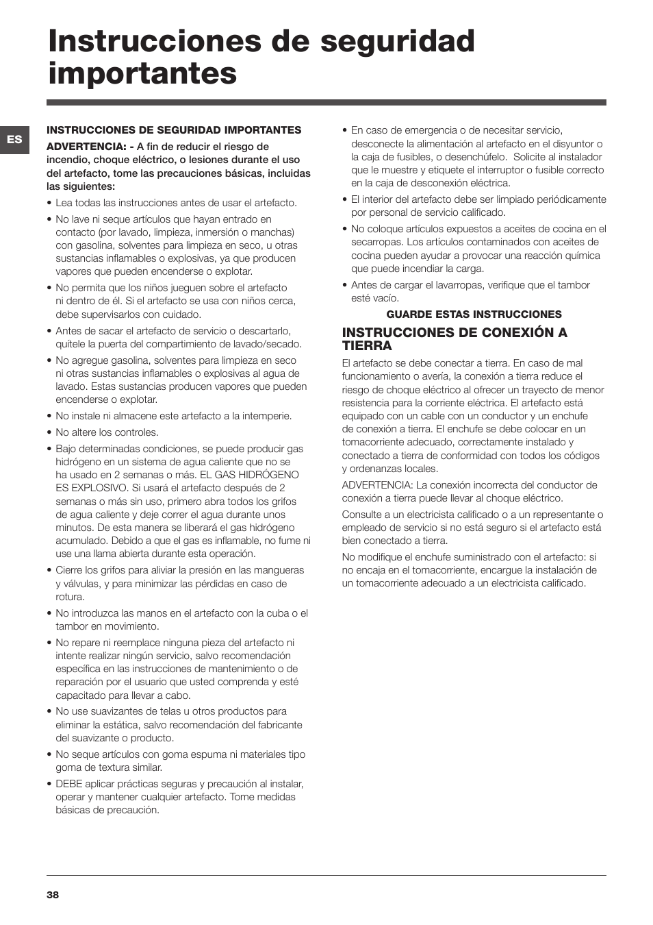 Instrucciones de seguridad importantes | Summit ARWDF129SNA User Manual | Page 38 / 56