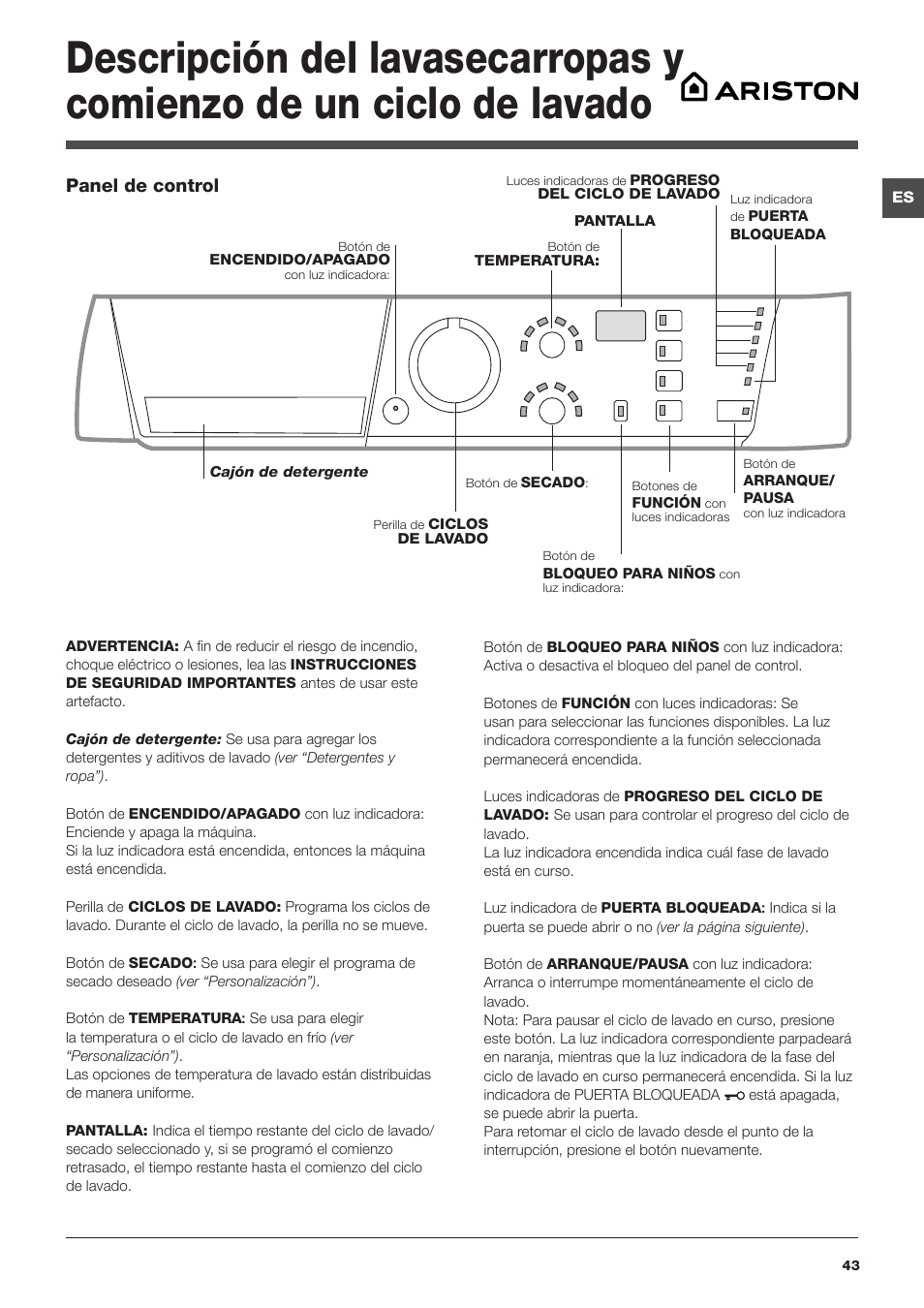 Panel de control | Summit ARWDF129SNA User Manual | Page 43 / 56