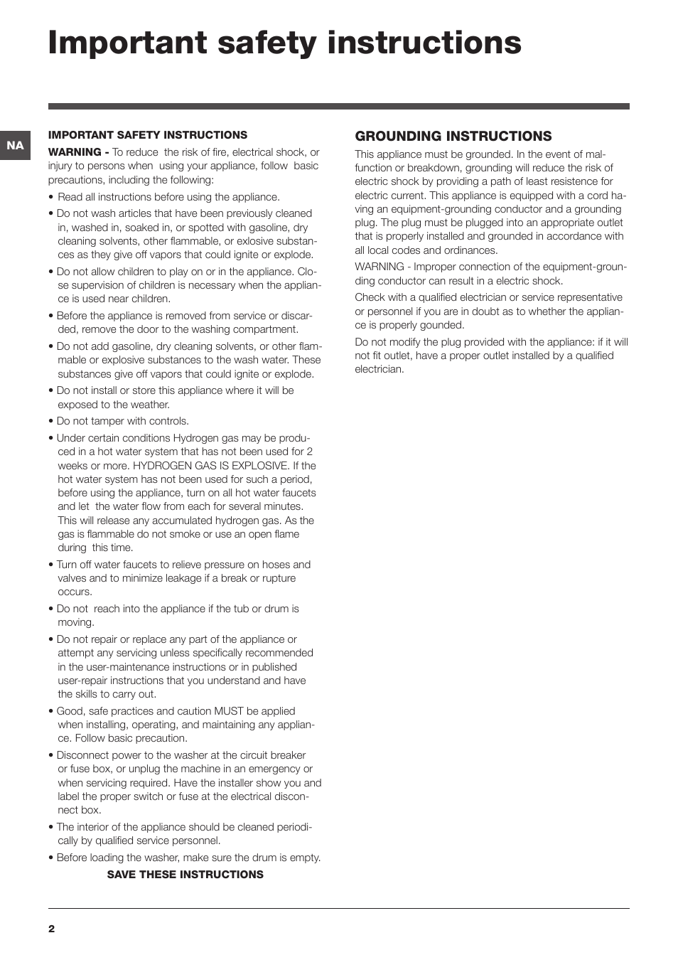 Important safety instructions | Summit ARWL129NA User Manual | Page 2 / 56