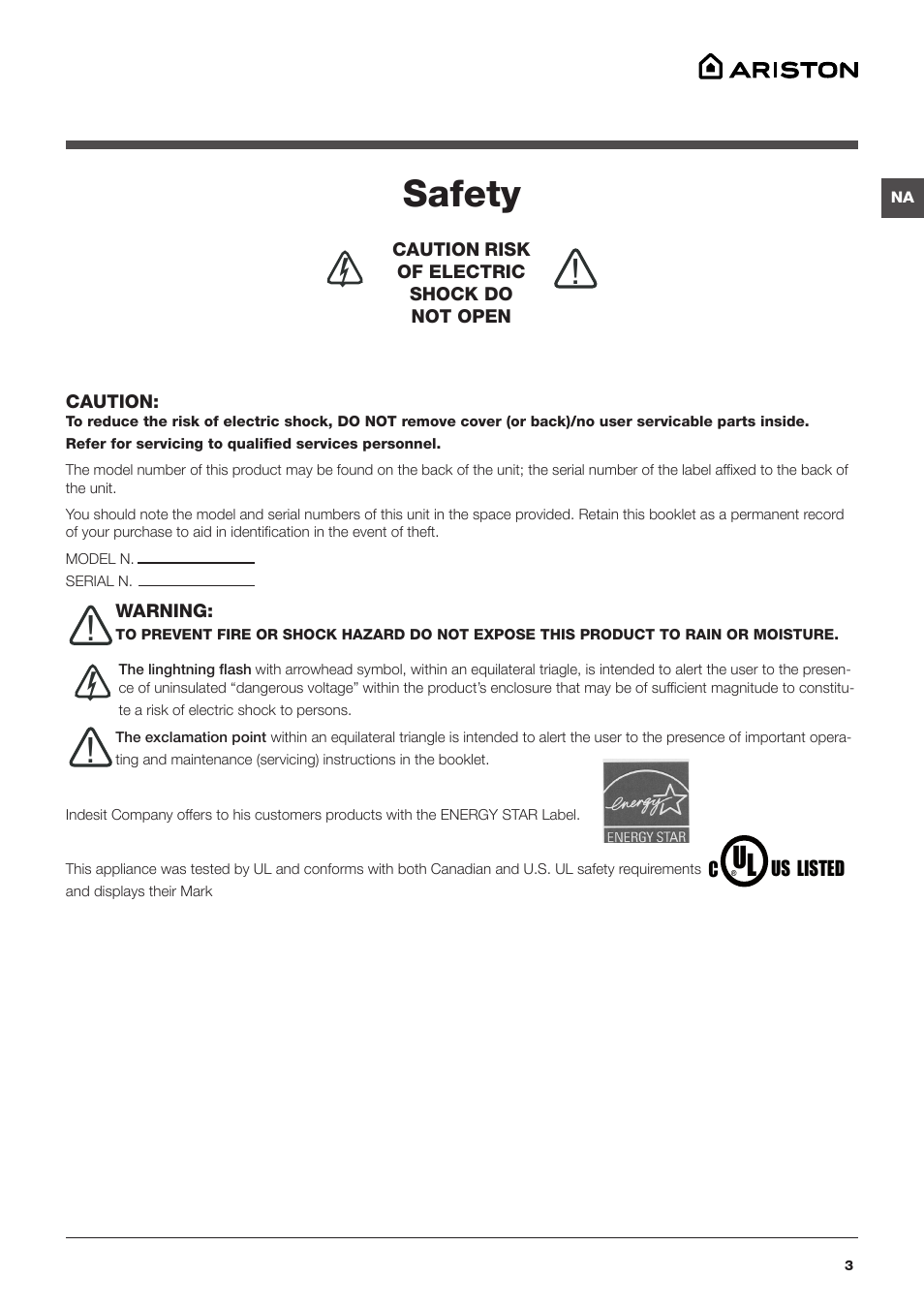 Safety | Summit ARWL129NA User Manual | Page 3 / 56