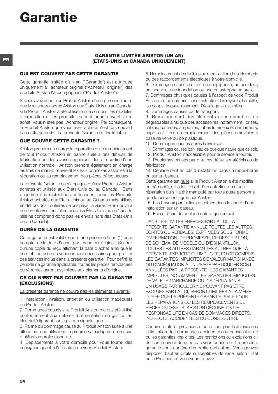 Garantie | Summit ARWL129NA User Manual | Page 34 / 56