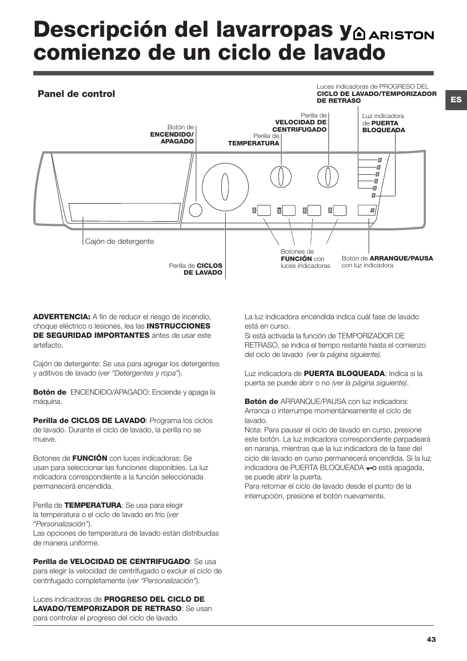 Panel de control | Summit ARWL129NA User Manual | Page 43 / 56