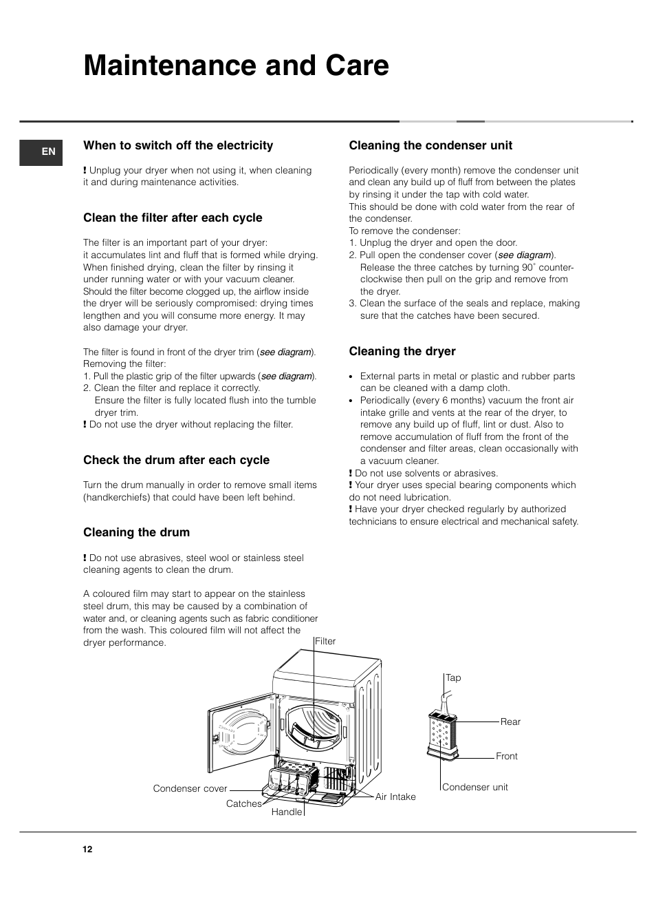 Maintenance and care | Summit TCL73XNAADA User Manual | Page 12 / 44