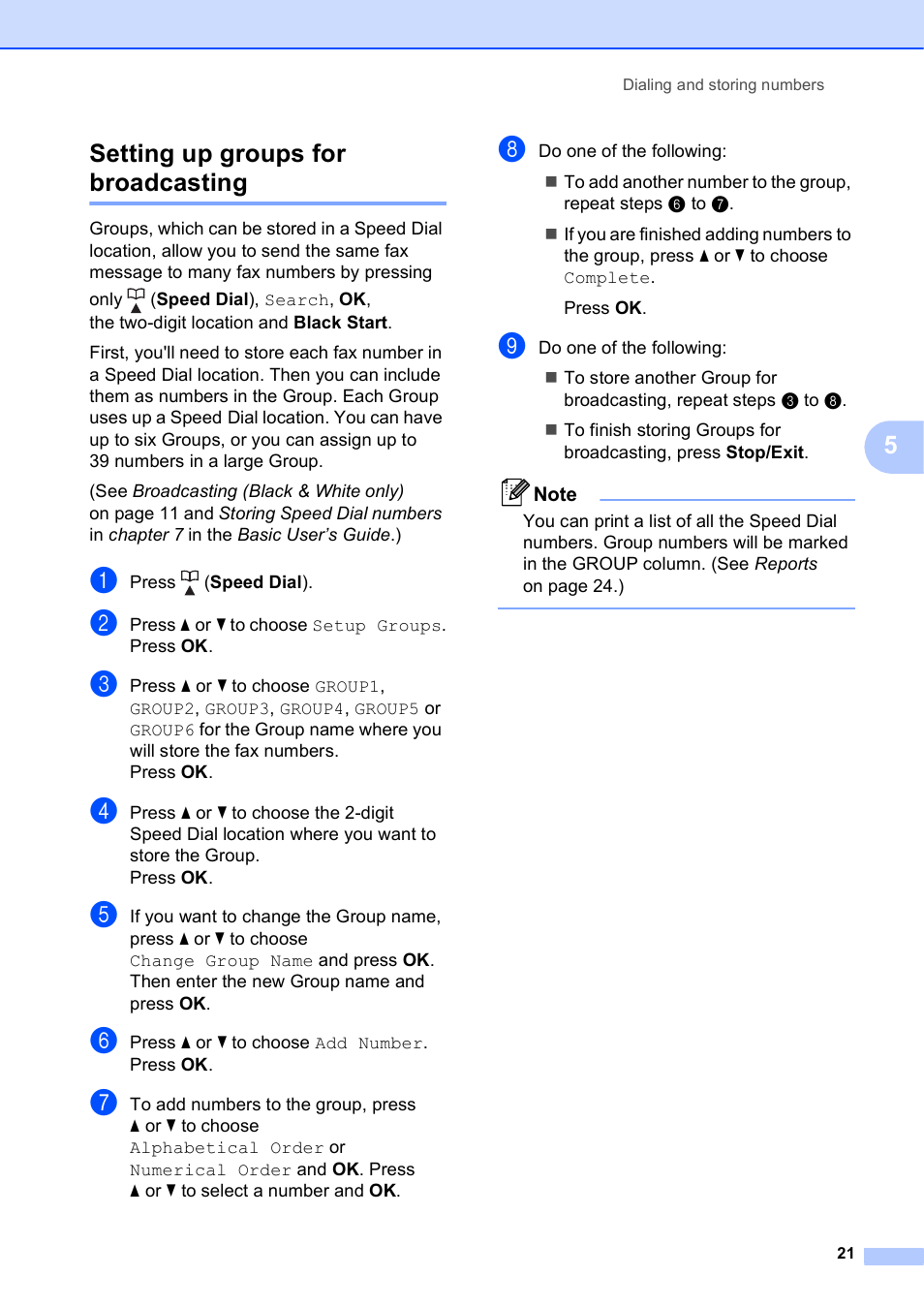 Setting up groups for broadcasting, 5setting up groups for broadcasting | Brother MFC J415W User Manual | Page 27 / 59