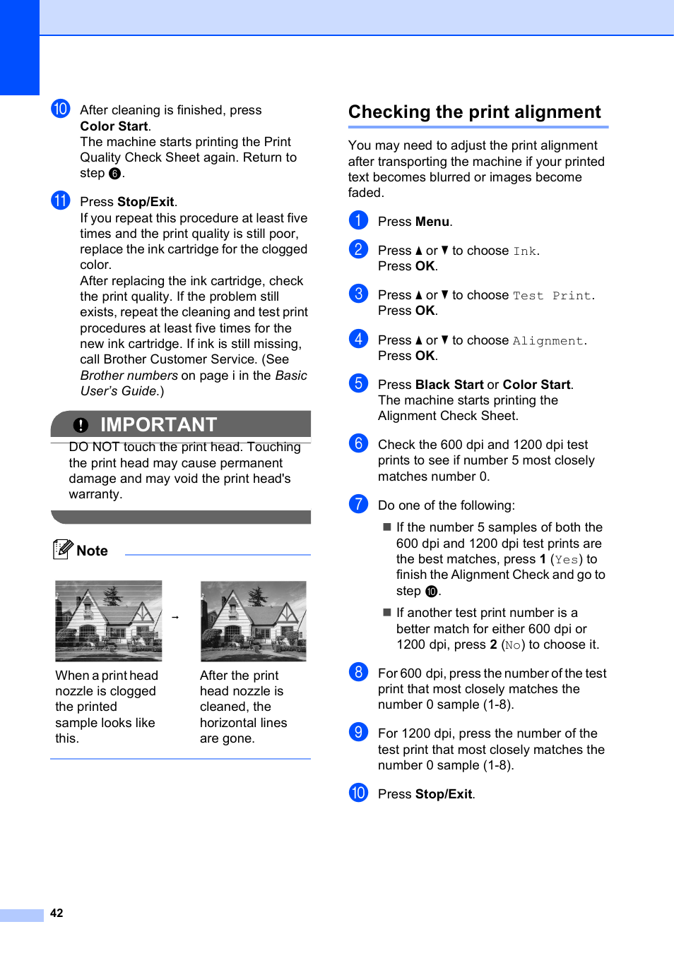 Checking the print alignment, Important | Brother MFC J415W User Manual | Page 48 / 59