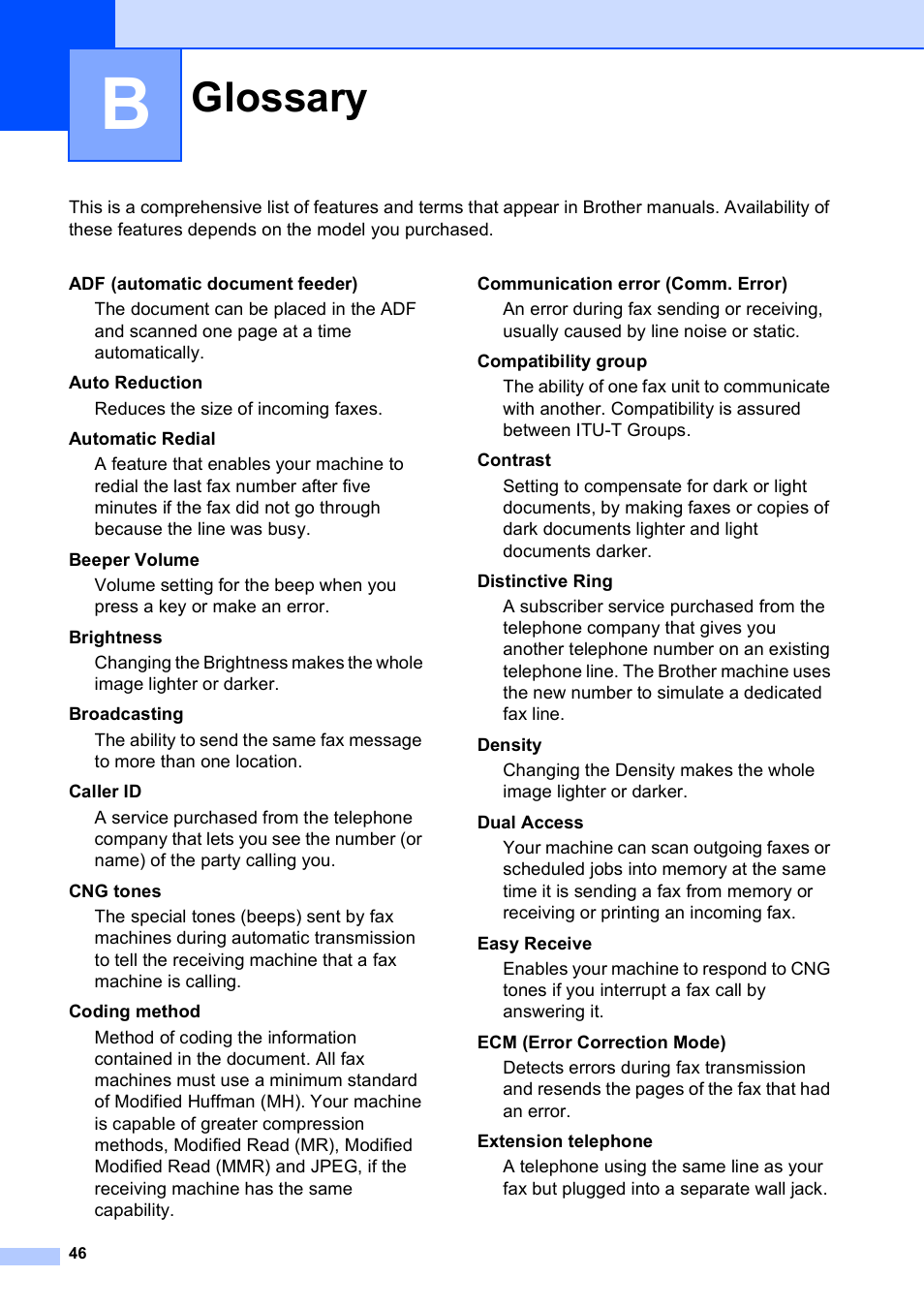 B glossary, Glossary | Brother MFC J415W User Manual | Page 52 / 59