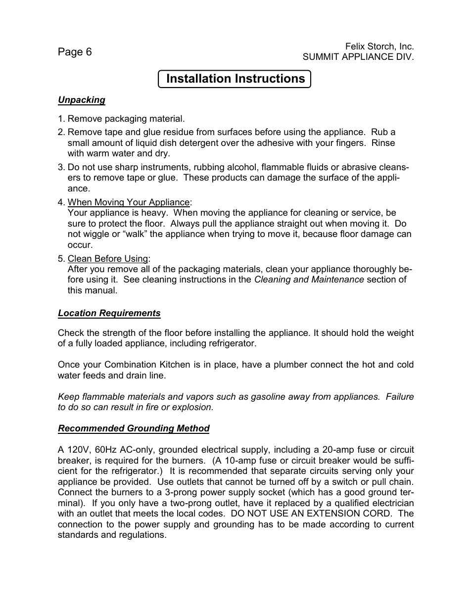 Installation instructions | Summit C48GLASS User Manual | Page 6 / 16