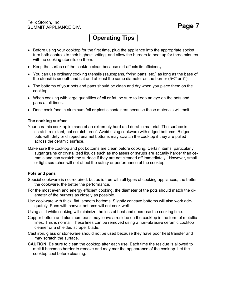 Page 7, Operating tips | Summit C48GLASS User Manual | Page 7 / 16