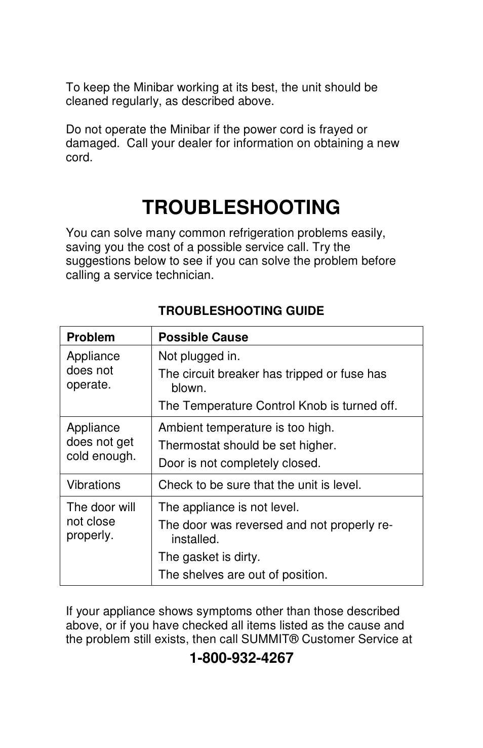 Troubleshooting | Summit MB25LGL User Manual | Page 5 / 6