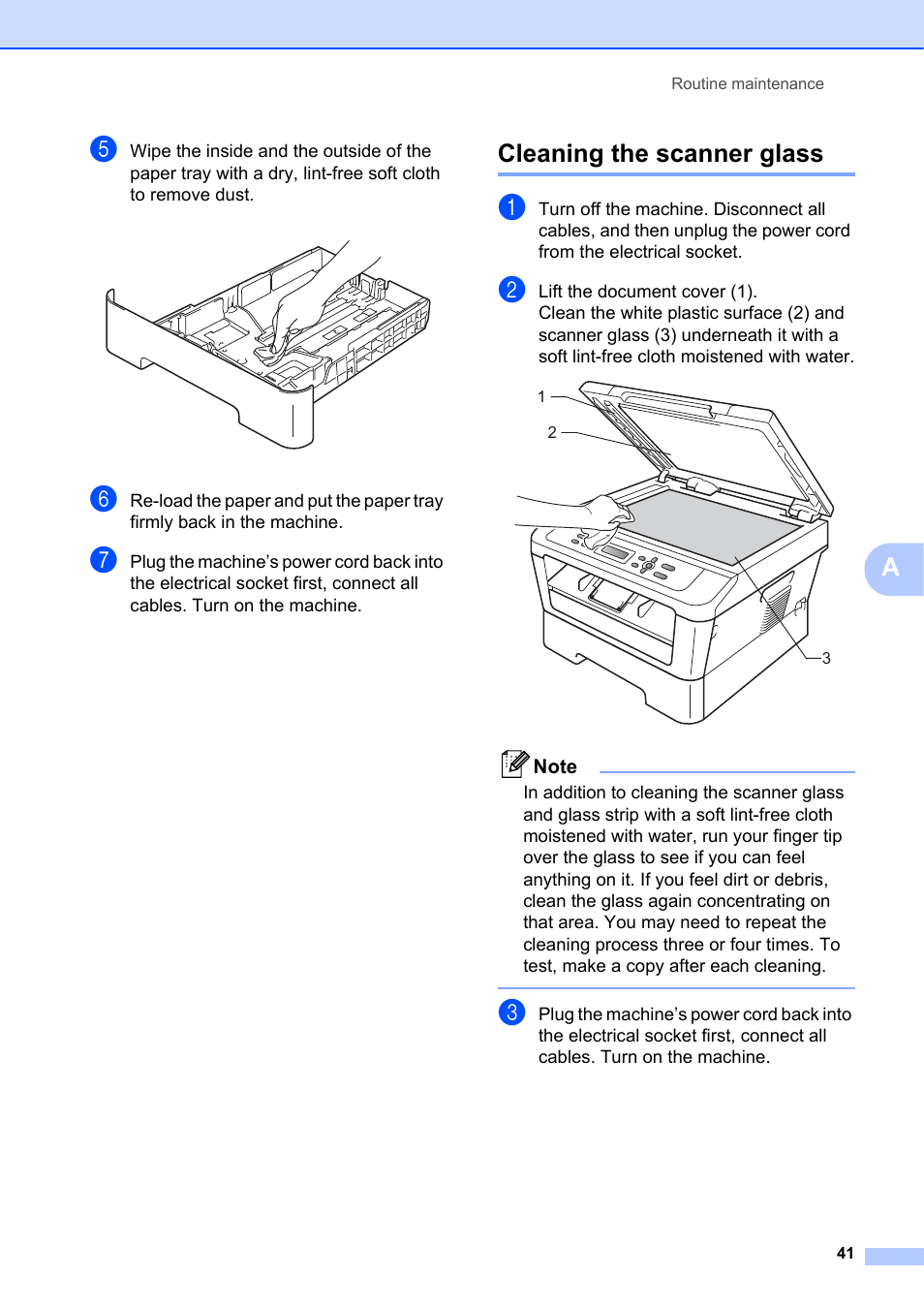 Cleaning the scanner glass | Brother DCP-7055 User Manual | Page 47 / 100