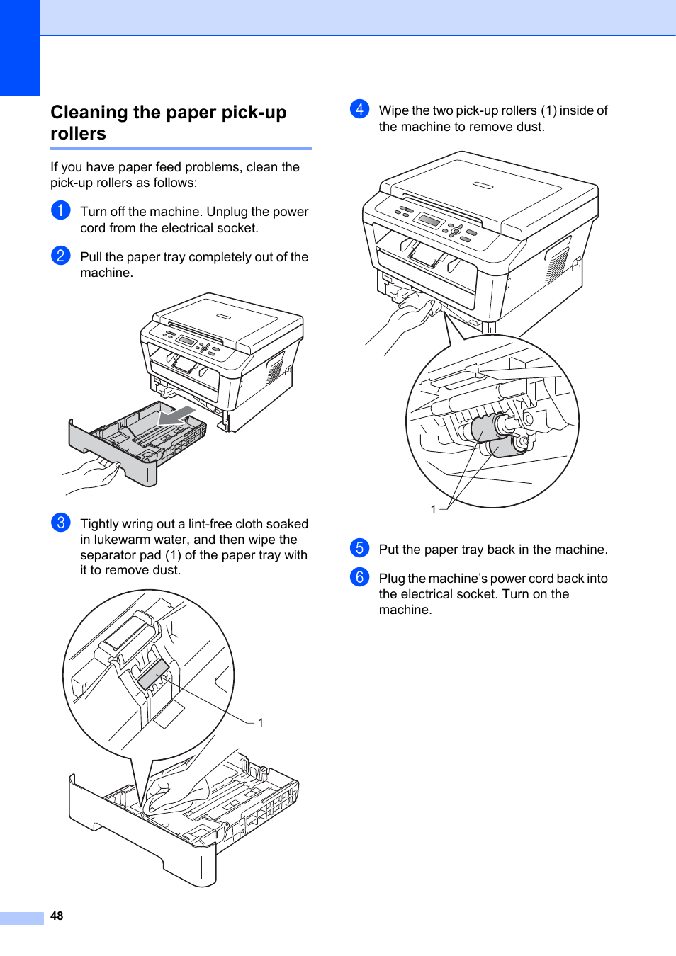 Cleaning the paper pick-up rollers | Brother DCP-7055 User Manual | Page 54 / 100