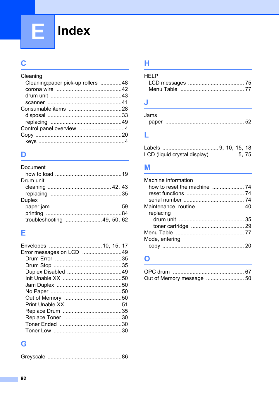 Index | Brother DCP-7055 User Manual | Page 98 / 100