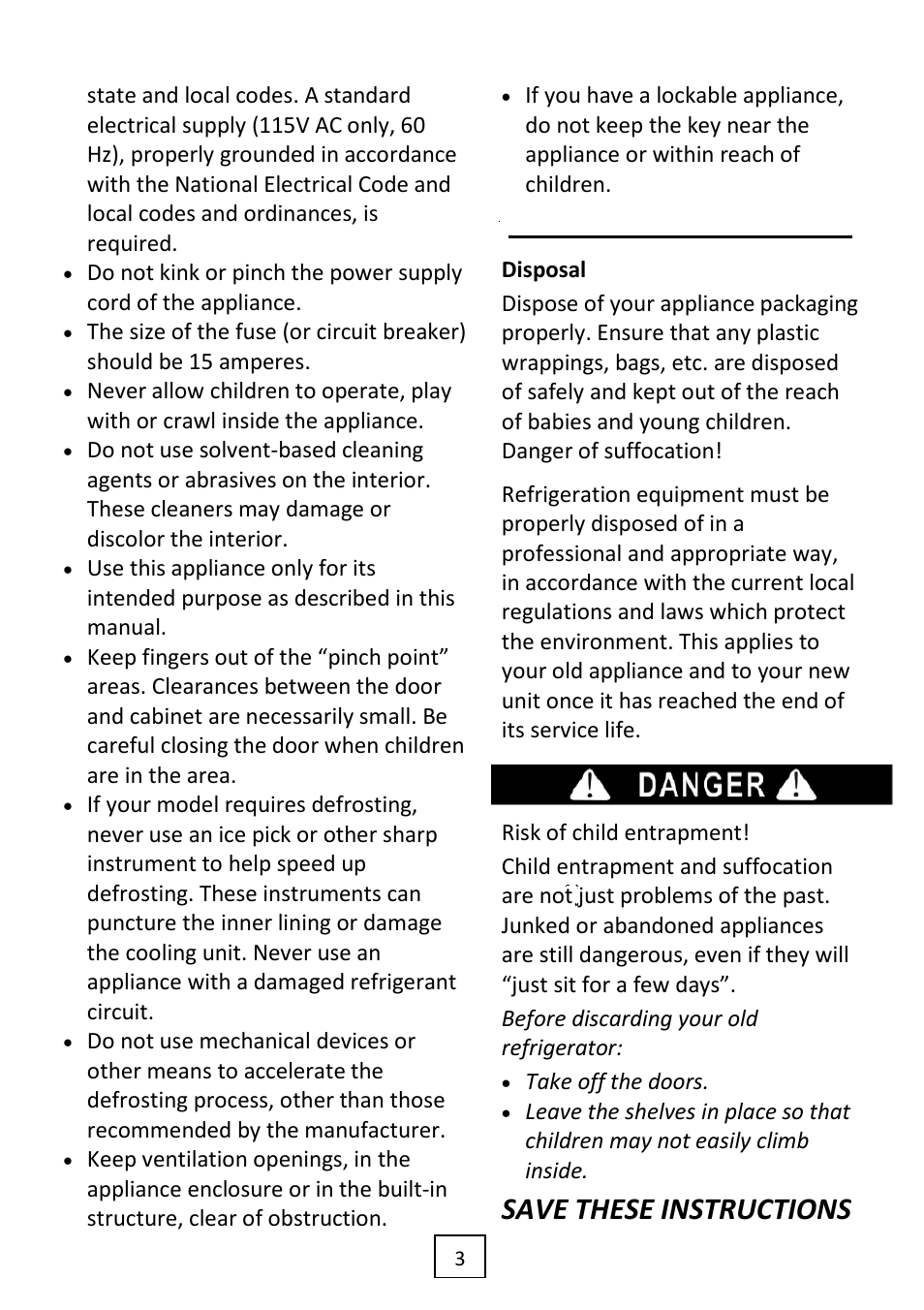 Save these instructions | Summit VC60D User Manual | Page 4 / 24