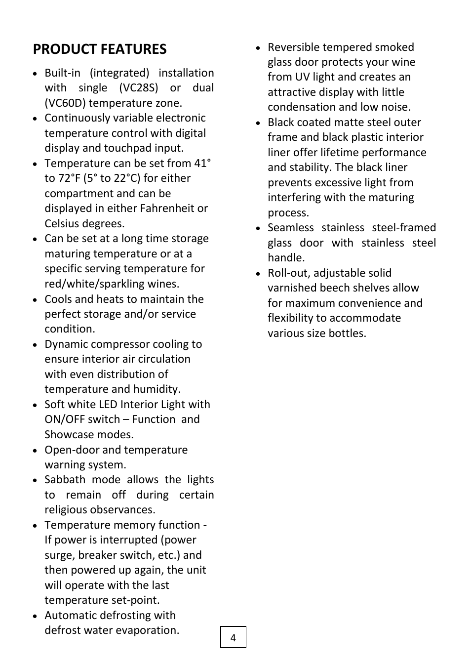 Product features | Summit VC60D User Manual | Page 5 / 24