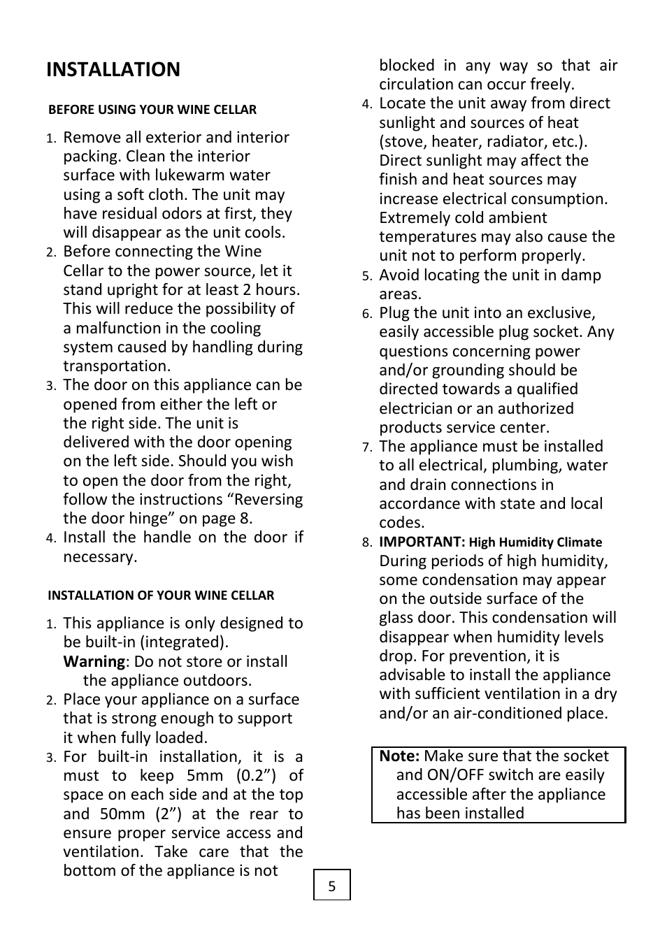 Installation | Summit VC60D User Manual | Page 6 / 24
