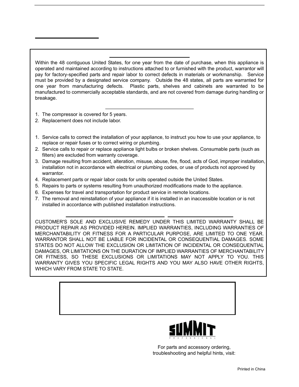 Limited warranty | Summit SWC1965 User Manual | Page 12 / 12