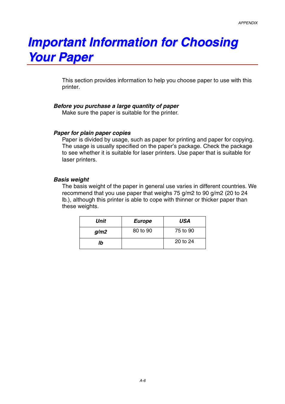 Important information for choosing your paper | Brother HL-1230 EN User Manual | Page 110 / 116