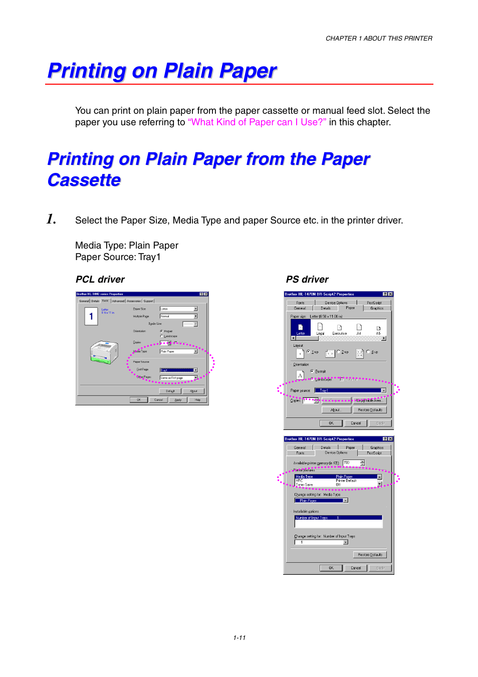 Printing on plain paper, Printing on plain paper from the paper cassette | Brother HL-1230 EN User Manual | Page 20 / 116