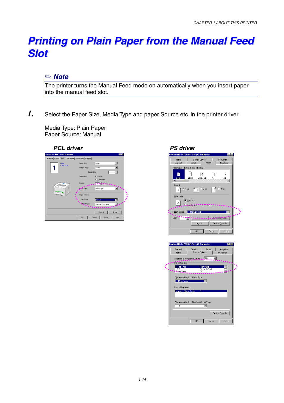 Printing on plain paper from the manual feed slot | Brother HL-1230 EN User Manual | Page 23 / 116