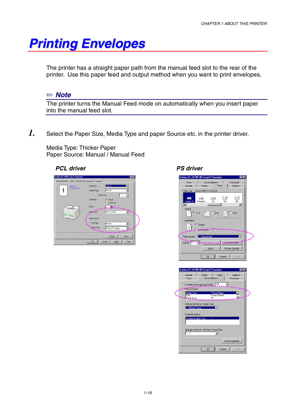 Printing envelopes | Brother HL-1230 EN User Manual | Page 28 / 116