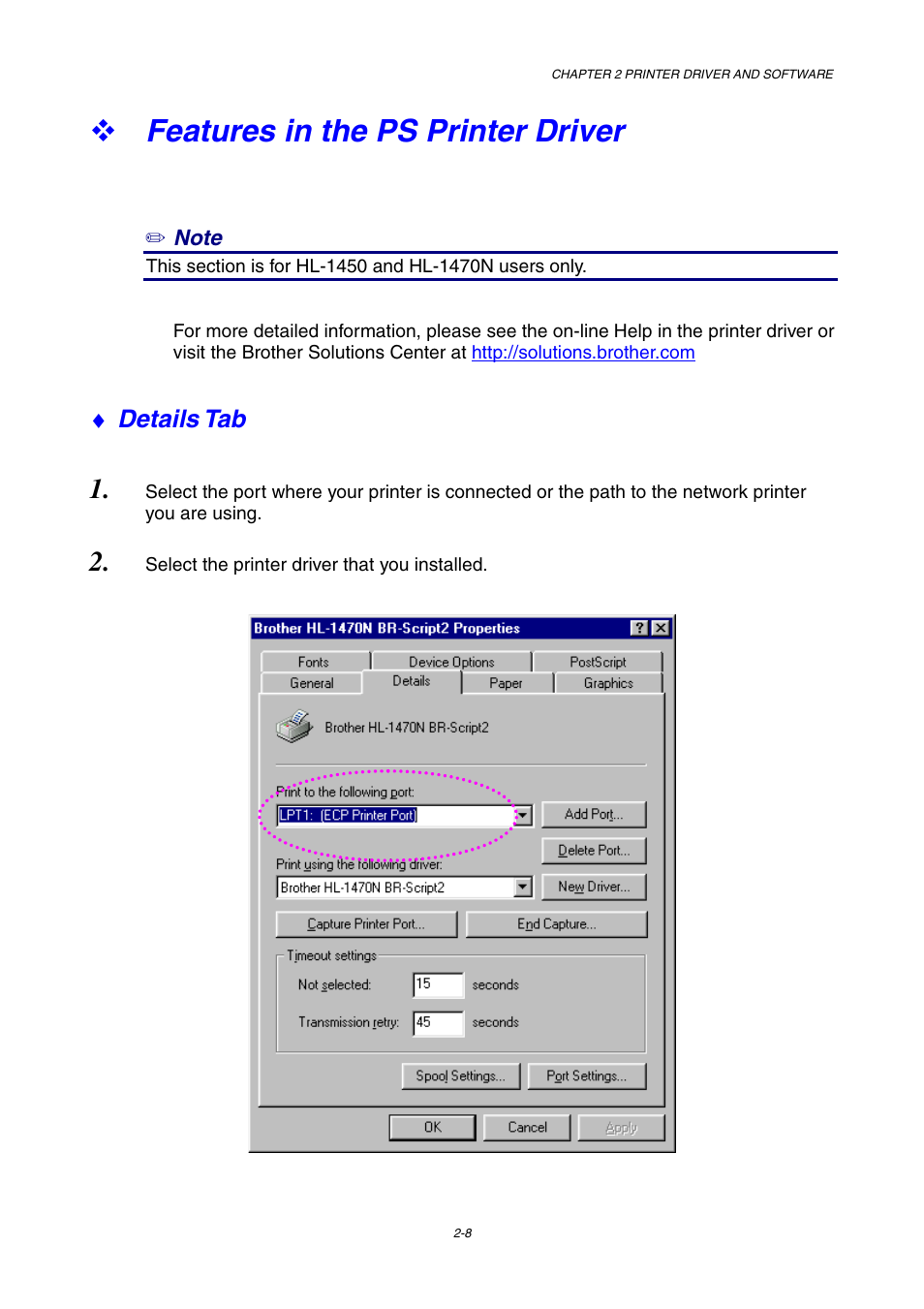 Features in the ps printer driver | Brother HL-1230 EN User Manual | Page 47 / 116