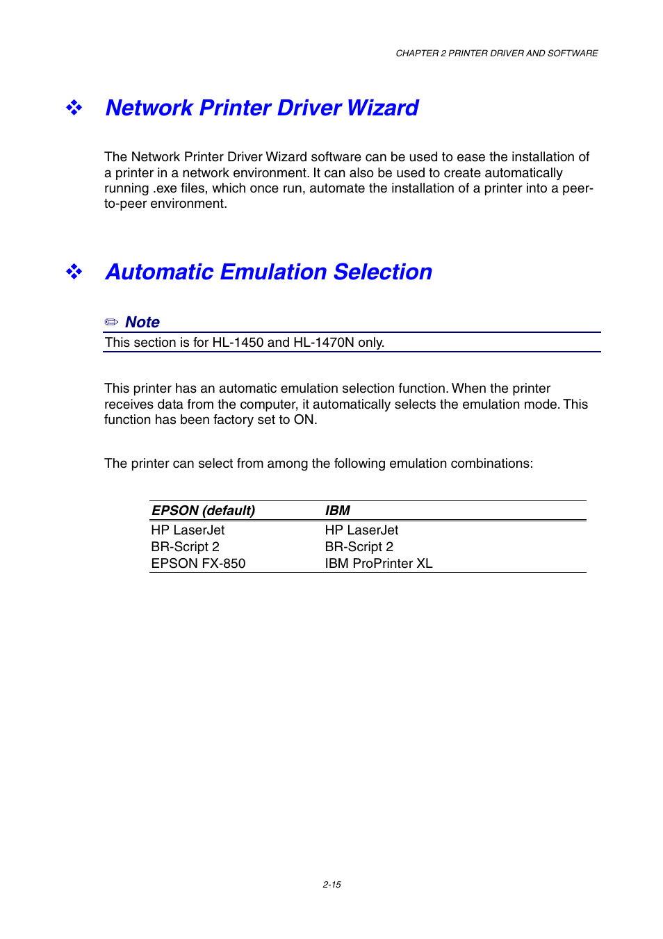 Network printer driver wizard, Automatic emulation selection | Brother HL-1230 EN User Manual | Page 54 / 116