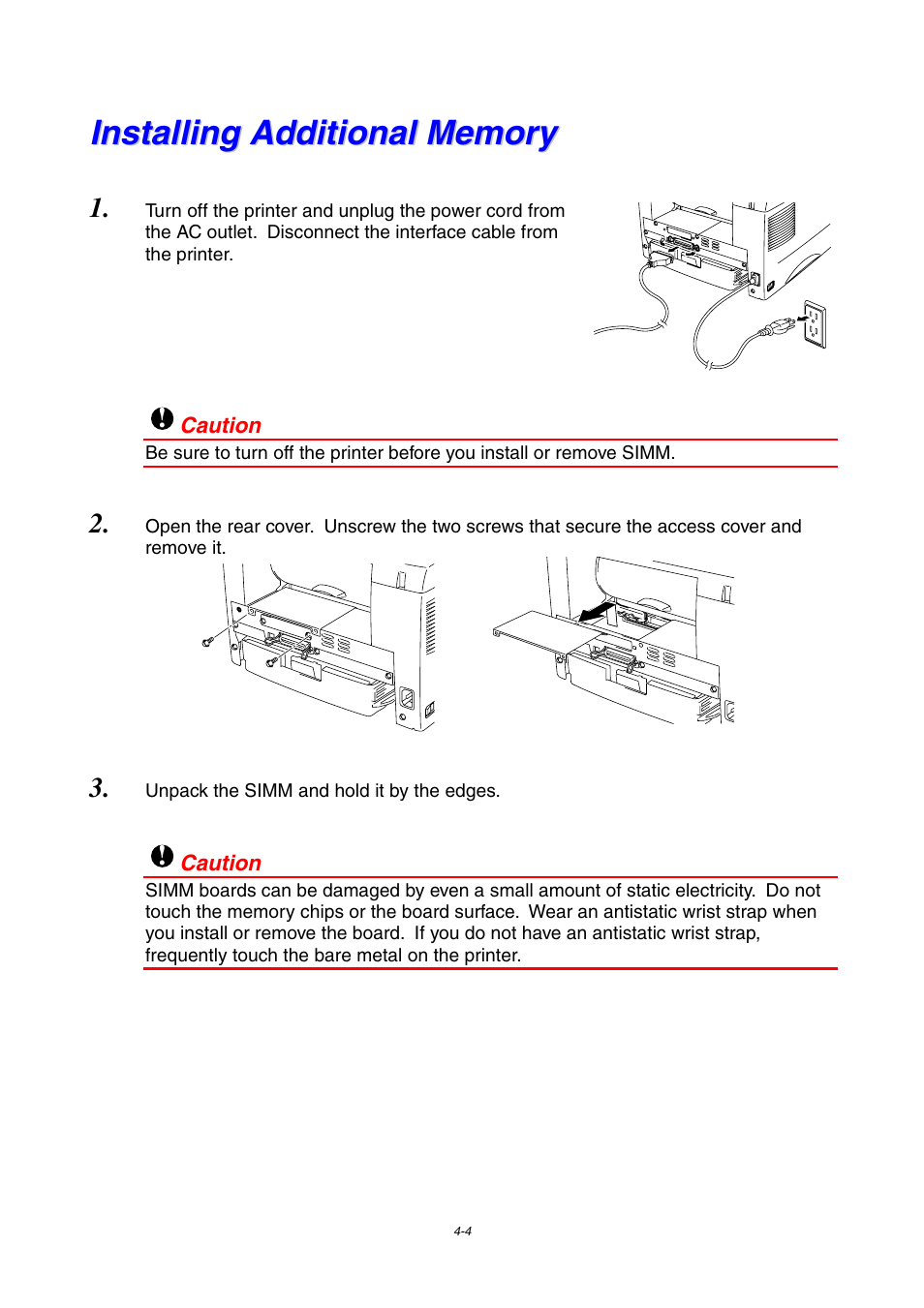 Installing additional memory | Brother HL-1230 EN User Manual | Page 68 / 116