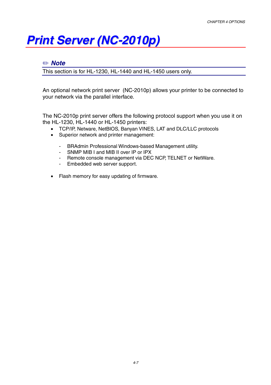 Print server (nc-2010p) | Brother HL-1230 EN User Manual | Page 71 / 116