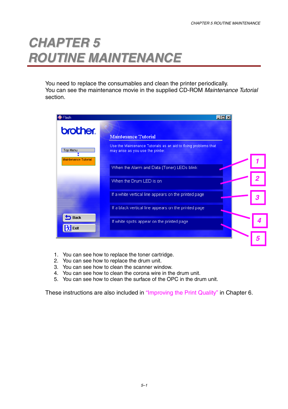Chapter 5 routine maintenance | Brother HL-1230 EN User Manual | Page 73 / 116