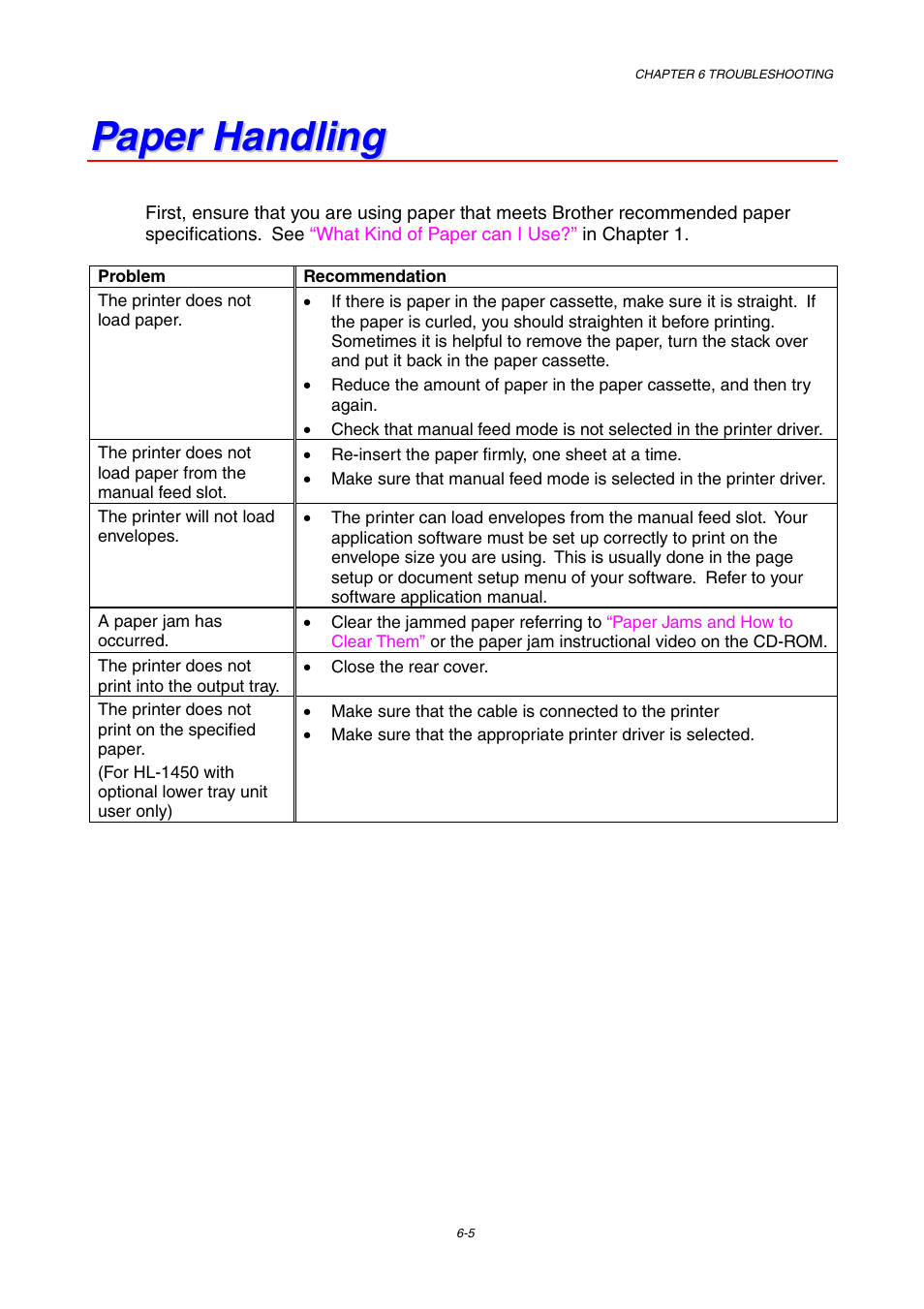 Paper handling | Brother HL-1230 EN User Manual | Page 91 / 116