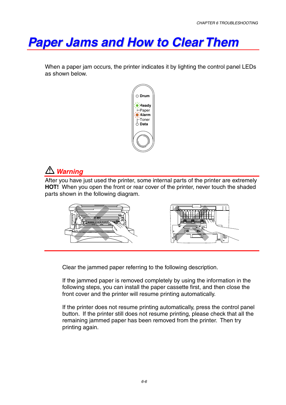 Paper jams and how to clear them, Paper jams and how to, Clear them | Brother HL-1230 EN User Manual | Page 92 / 116