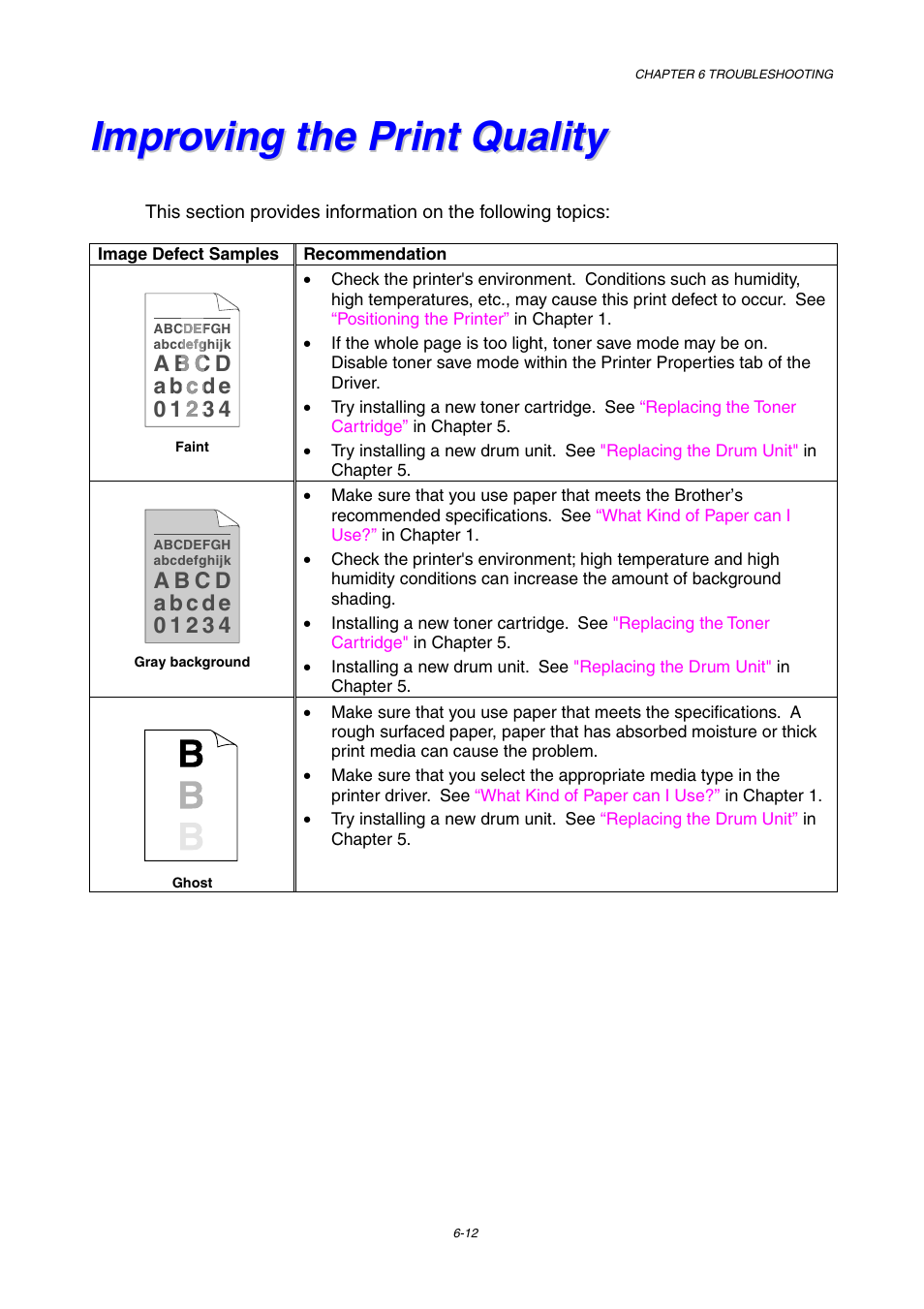 Improving the print quality | Brother HL-1230 EN User Manual | Page 98 / 116