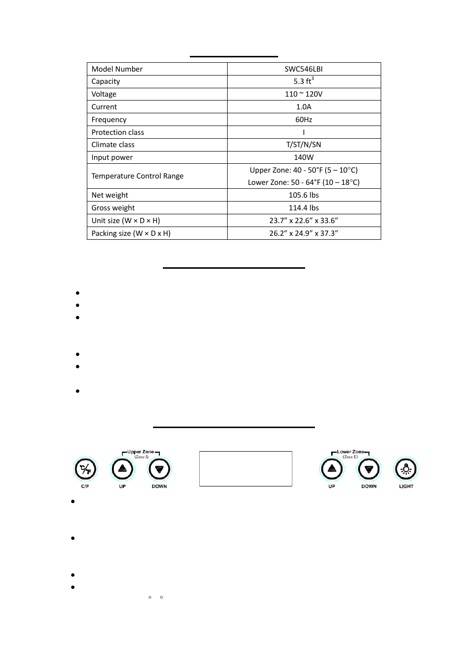 Technical data, Installation instructions, Operating your wine cellar | Summit SWC546LBI User Manual | Page 4 / 8