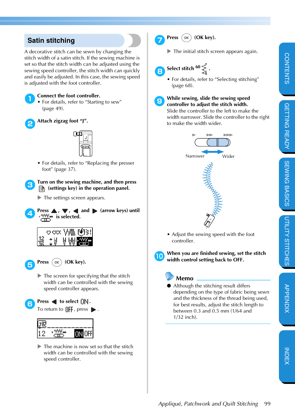 Satin stitching | Brother PC-420 User Manual | Page 105 / 153