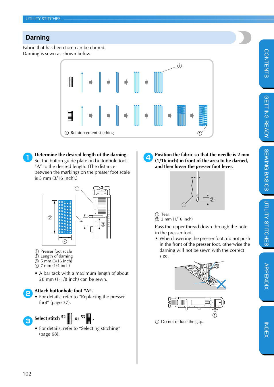 Darning | Brother PC-420 User Manual | Page 108 / 153