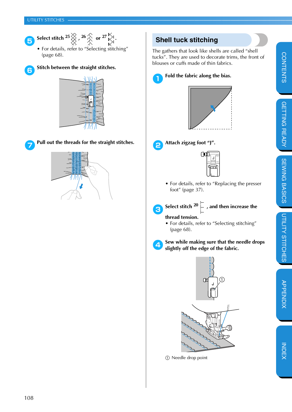 Shell tuck stitching | Brother PC-420 User Manual | Page 114 / 153