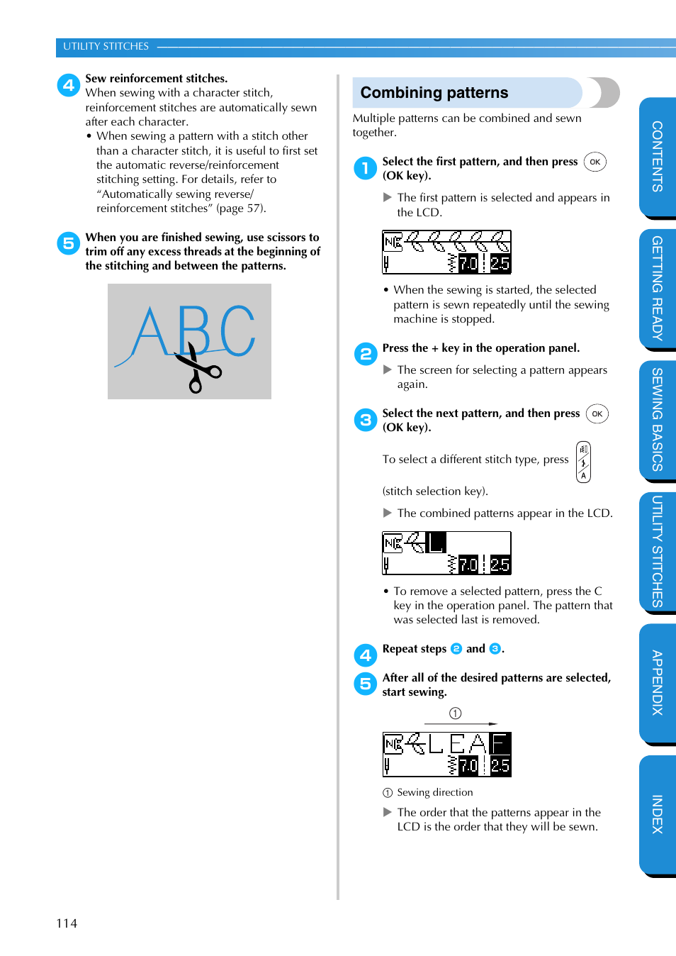 Combining patterns | Brother PC-420 User Manual | Page 120 / 153