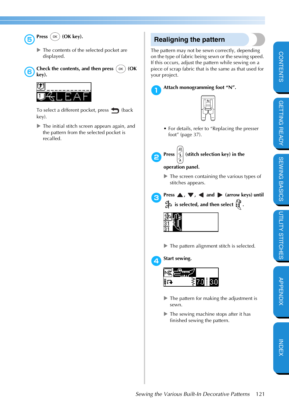 Realigning the pattern | Brother PC-420 User Manual | Page 127 / 153