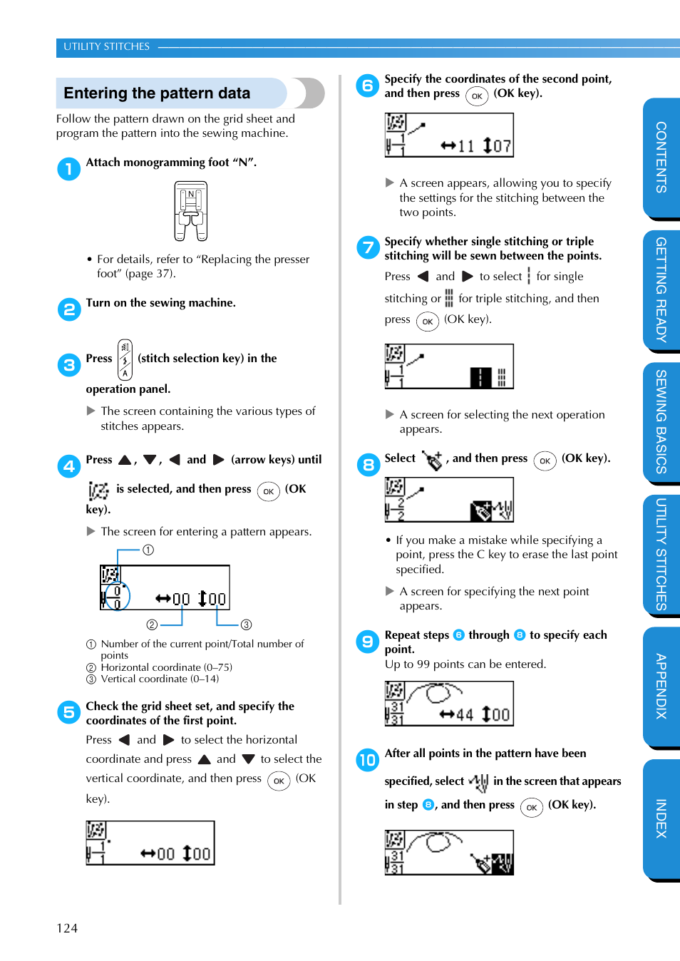 Entering the pattern data | Brother PC-420 User Manual | Page 130 / 153