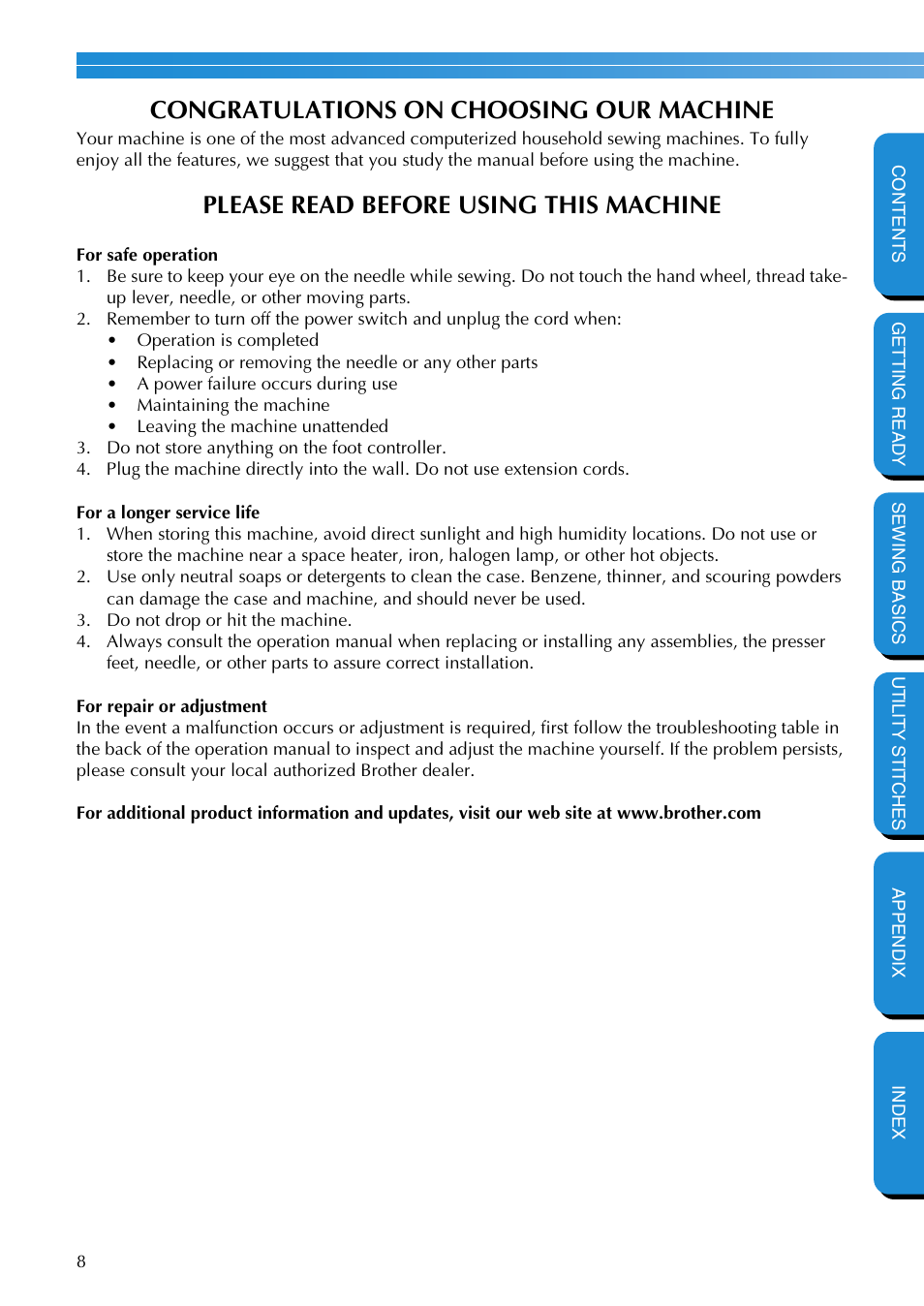 Please read before using this machine | Brother PC-420 User Manual | Page 14 / 153