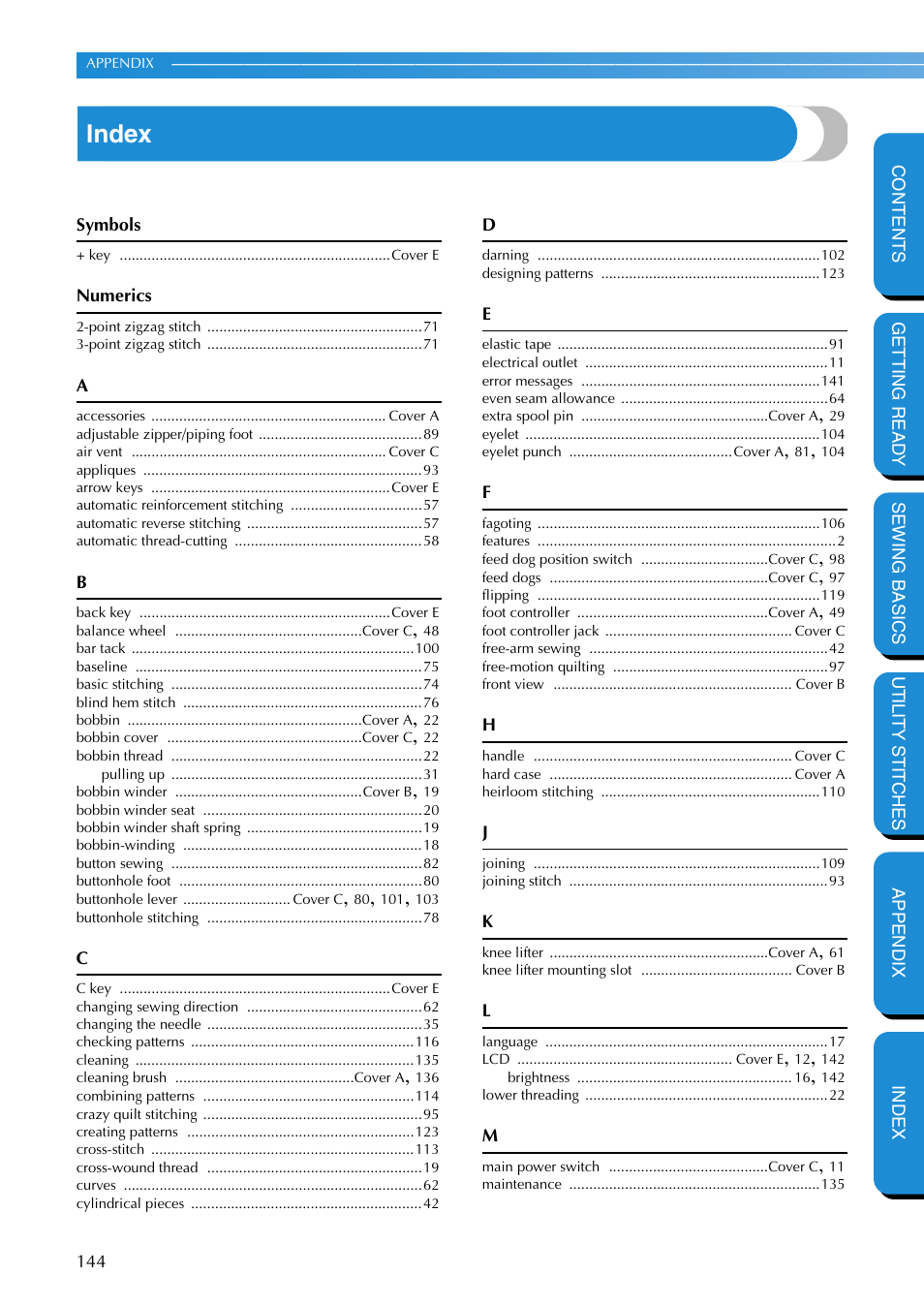 Index | Brother PC-420 User Manual | Page 150 / 153