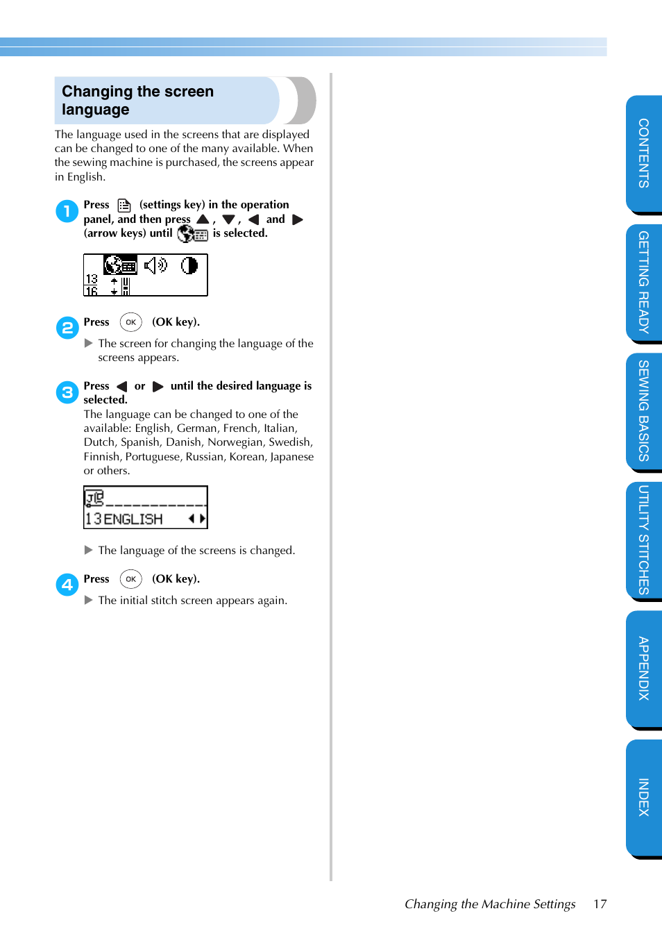 Changing the screen language | Brother PC-420 User Manual | Page 23 / 153