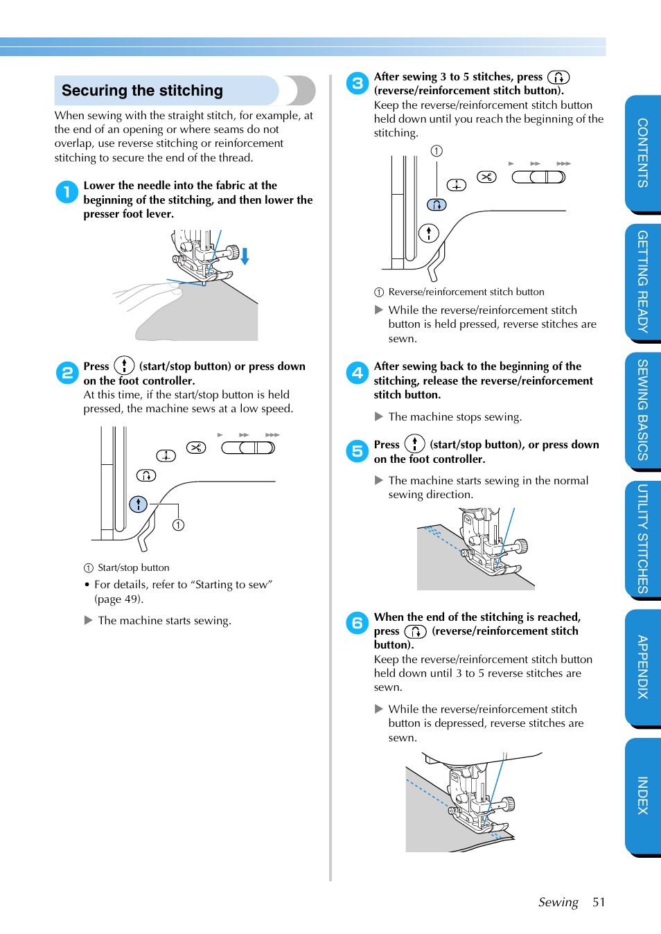 Securing the stitching | Brother PC-420 User Manual | Page 57 / 153